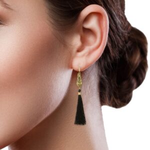 Stylish Gold Beads and Black Tassels Earrings for Women