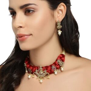 Temple Inspired Antique Braided Silk Thread Necklace Set for Women