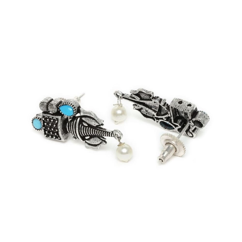 AccessHer Women Silver-Plated & Blue Oxidised Stone-Studded