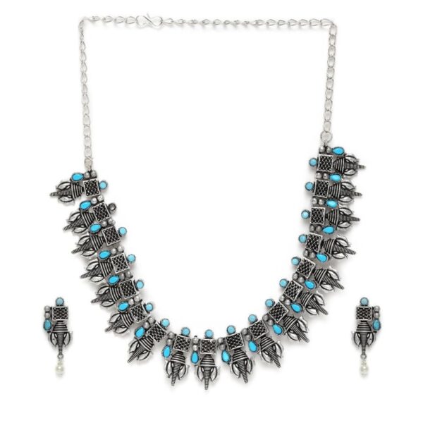 AccessHer Women Silver-Plated & Blue Oxidised Stone-Studded