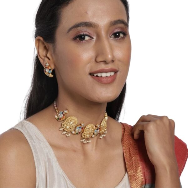 AccessHer Gold-Plated Multi Stone-Studded Temple Handcrafted