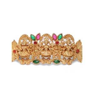 Temple Inspired Matt Gold Plated Ruby Emerald Embellished Hair Barrette for Women