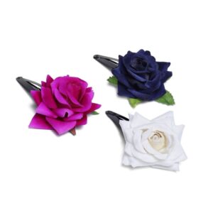 Tic-Tac Multicolor Fabric-Rose Handcrafted Hair Clips Pack of 3 for women
