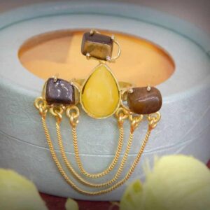 Tiger’s Eye Stone Finger Ring with Chain Tassels for Women