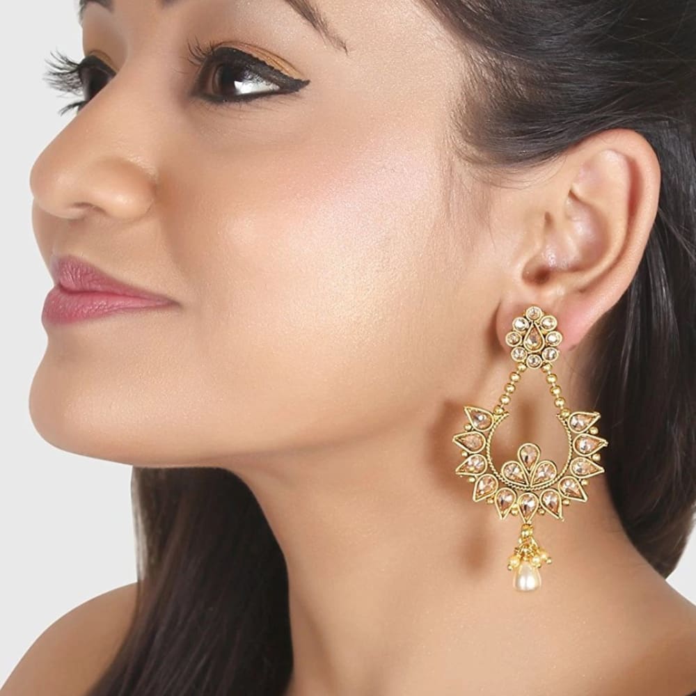 ER0417JM1319G -AccessHer Traditional Antique Gold Chand Bali Dangle Earrings - access-her