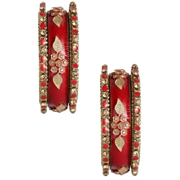 Accessher Set of 6 Gold Plated Red Bangle set for women and