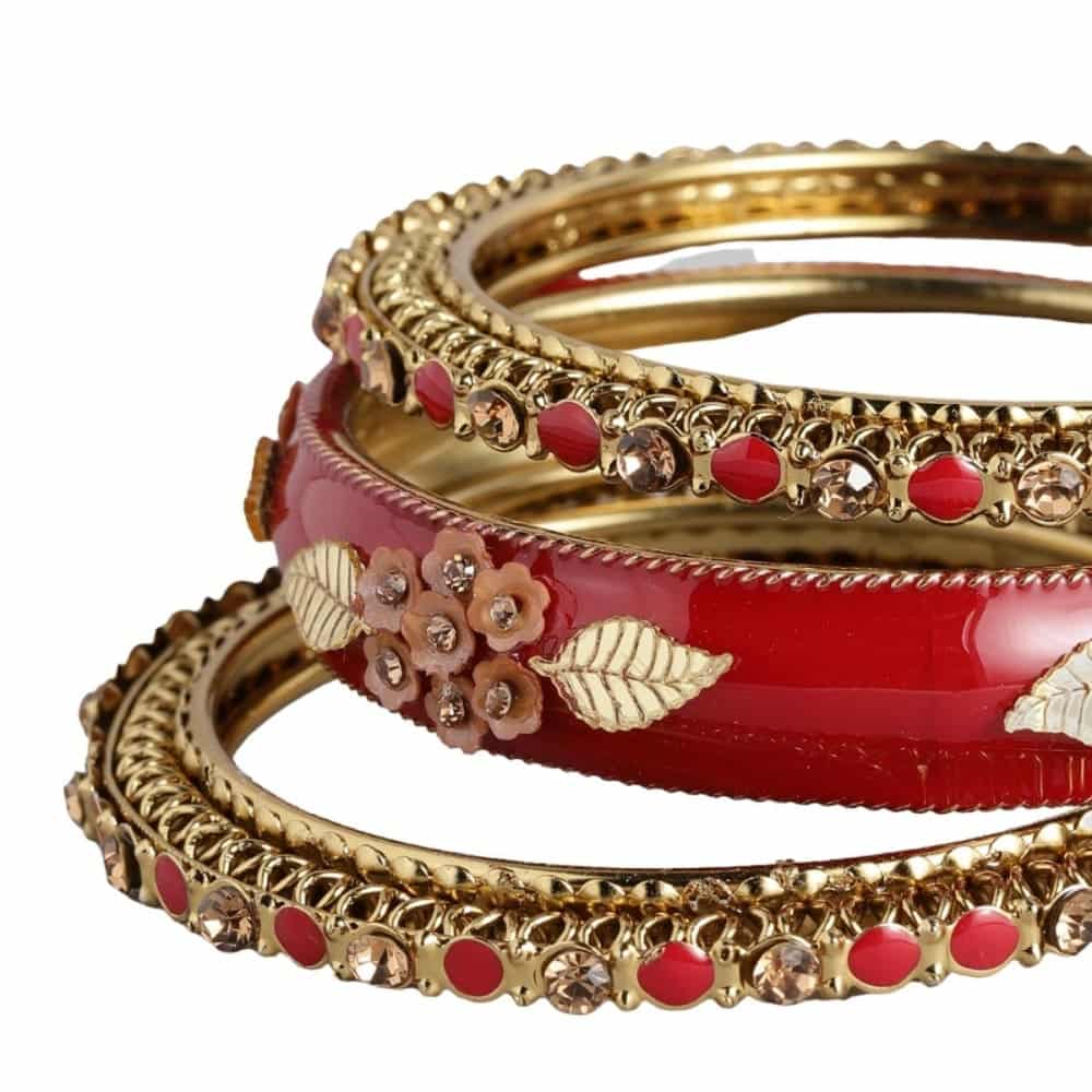 Accessher Set of 6 Gold Plated Red Bangle set for women and