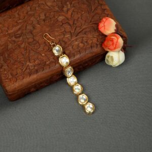 Traditional Delicate Gold Plated Kundan & Pearls Maang Tikka for Women