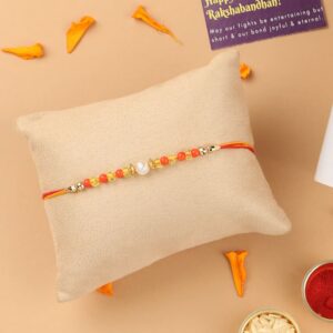 Traditional Delicate Orange Beads Rakhi Pack of 12 for Brother & Gifting