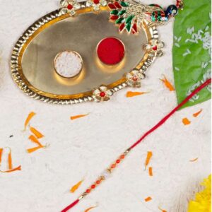 Traditional Delicate Orange Beads Rakhi with Greeting Card for Brother & Gifting