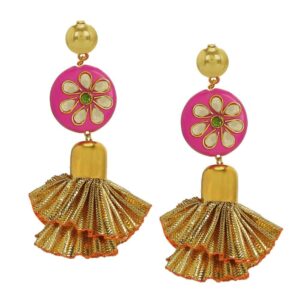 Traditional Enamel Bead and Gota Dangle Earrings for Women