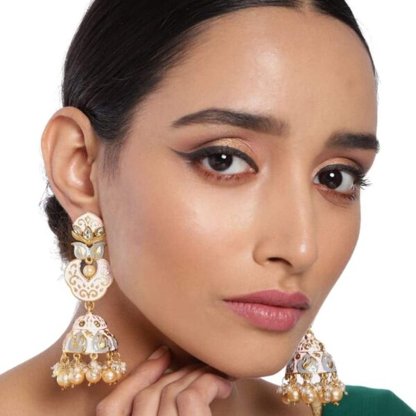 Traditional Enamel Jhumki with Kundan Earrings for Women -