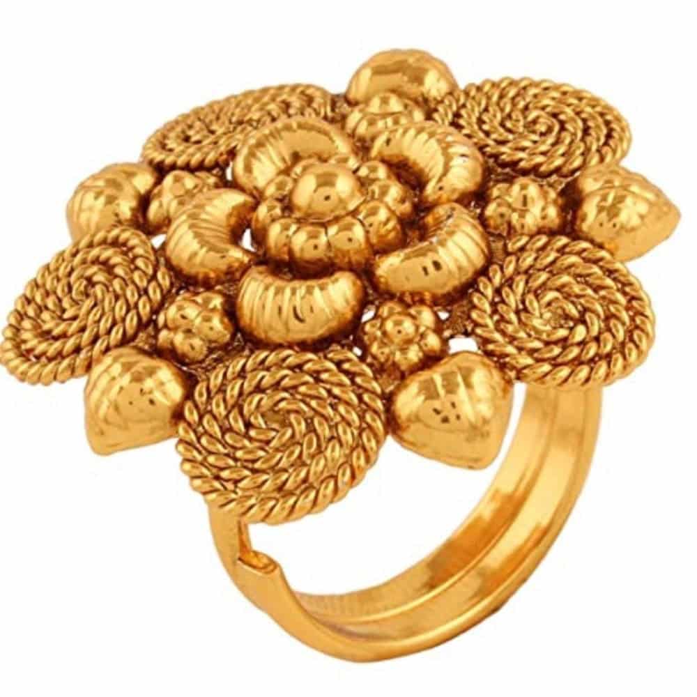 Traditional Gold Finish Peacock & Floral Carved Finger Rings
