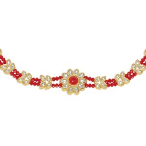 Traditional Gold Plated Bridal Mathapatti/Headband  studded with Kundan and Red Beads for Women