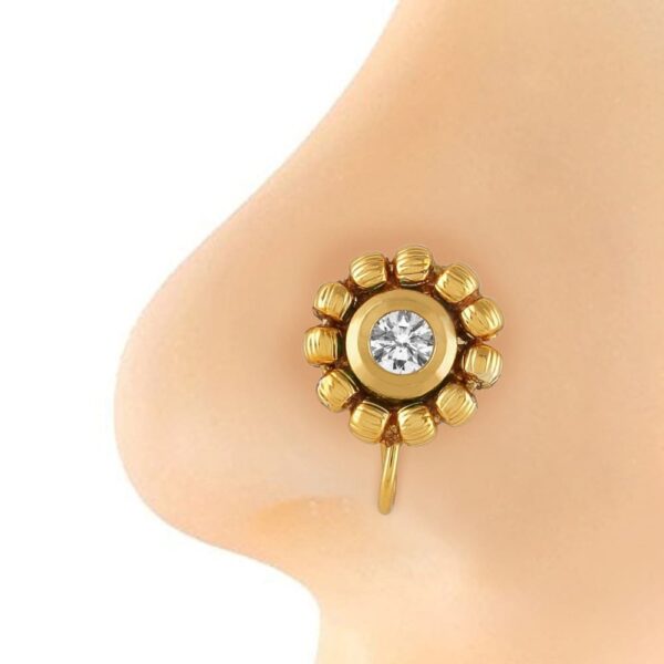 Accessher Gold Plated Flower AD Nose pin Clip On Nose Ring