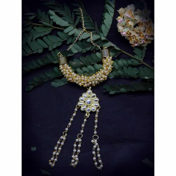 Accessher Gold Plated Kundan and Pearl Haathphool for Women-