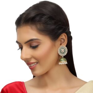 Traditional Gold Plated Kundan & Green Meenakari Jhumka/ Jhumki Earrings for Women