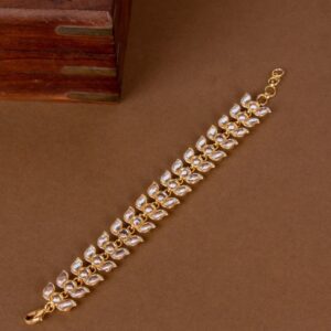 Traditional Gold Plated Lotus Motif Designed Kundan Bracelet for Women