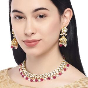 Traditional Gold Plated Pachi Kundan Studded Necklace Set for Women