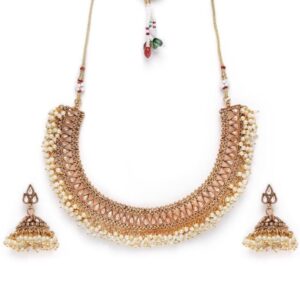 Traditional Gold Plated Pearl Necklace Set with Jhumki Earrings for Women