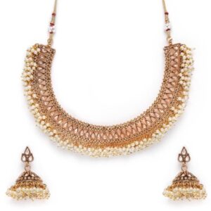 Traditional Gold Plated Pearl Necklace Set with Jhumki Earrings for Women