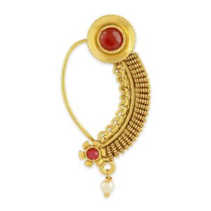 Traditional Gold Plated Ruby Stone Nose Ring/ Nath for Women
