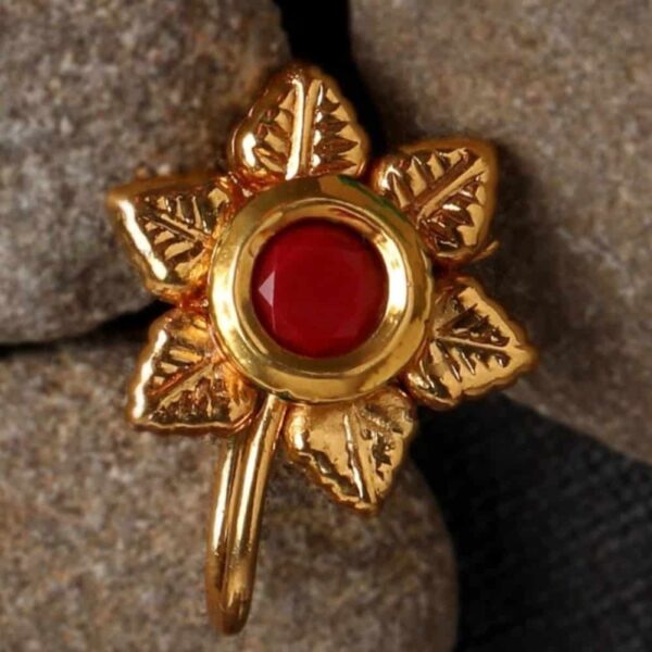 Ruby Gold Plated Brass Nose Pin for