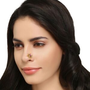Traditional Gold Plated Ruby studded Nose Pin for women