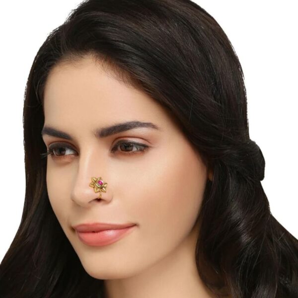 Ruby Gold Plated Brass Nose Pin for