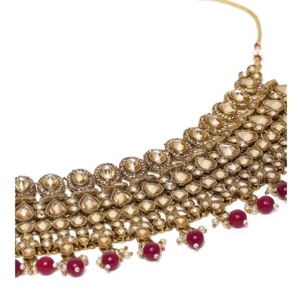 Traditional Gold Plated Studded Bridal Necklace Set with