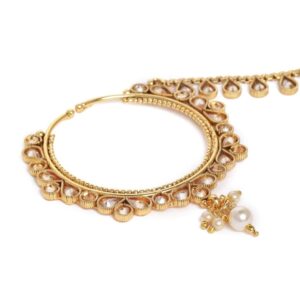 Traditional Gold Plated Studded Nose Ring with Chain for Women