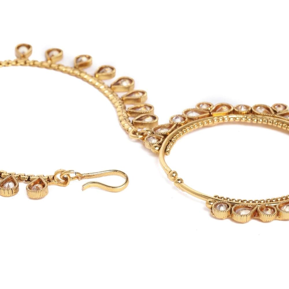 Traditional Ethnic Gold Plated Copper Nose Rings with Chain