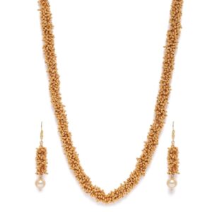 Traditional Gold Plated Beads Long Necklace Set for Women