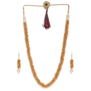 Traditional Gold Plated Beads Long Necklace Set for Women