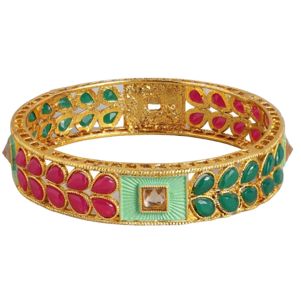 Women 22kt Gold plated set of 2 bangles Pink & Green