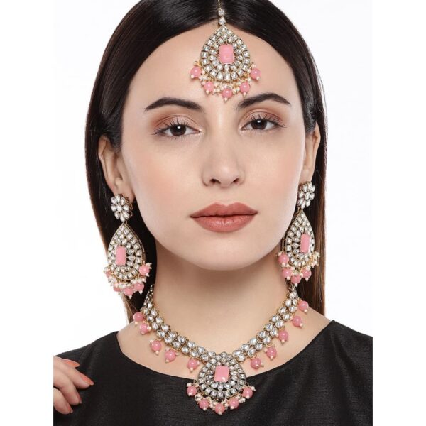 AccessHer Gold Toned kundan Pearls and Peach Stones
