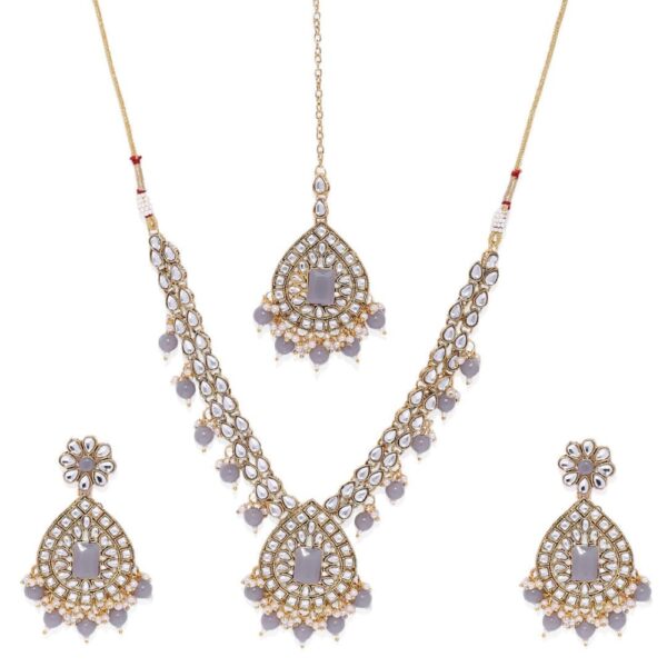 AccessHer Gold Toned kundan Pearls and Grey Stones Jewellery