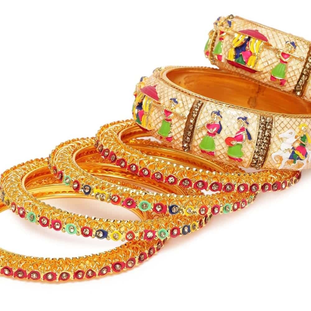 Accessher Set Of 2 Traditional Gold-Plated Multi AD-Studded