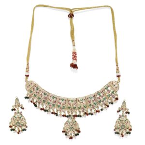 Traditional Multicolour Studded Jadau Necklace Set for Women