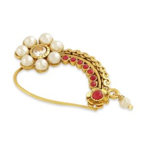 Traditional Pearl and Ruby Embellished Nath for Women
