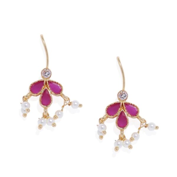 Gold plated Pink Enamel Stud Earrings with Kundan and Pearl