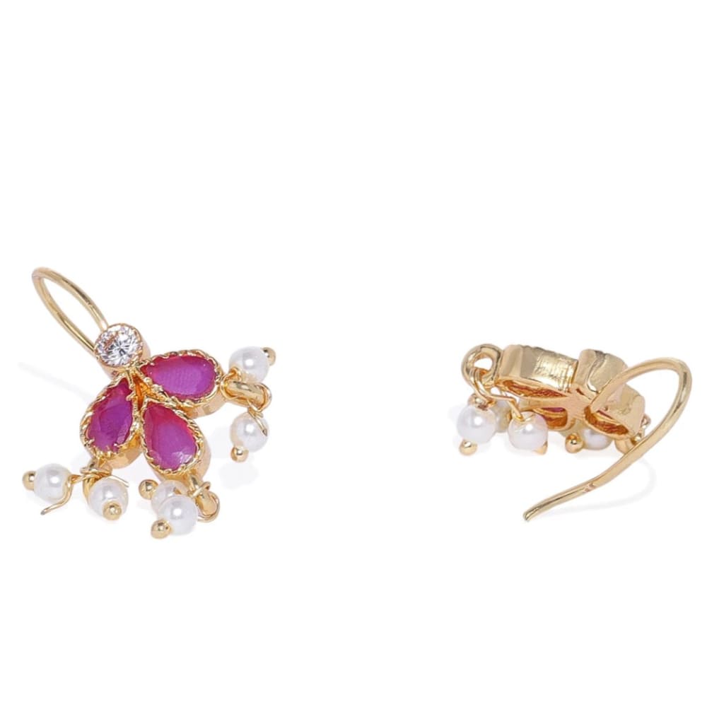 Gold plated Pink Enamel Stud Earrings with Kundan and Pearl