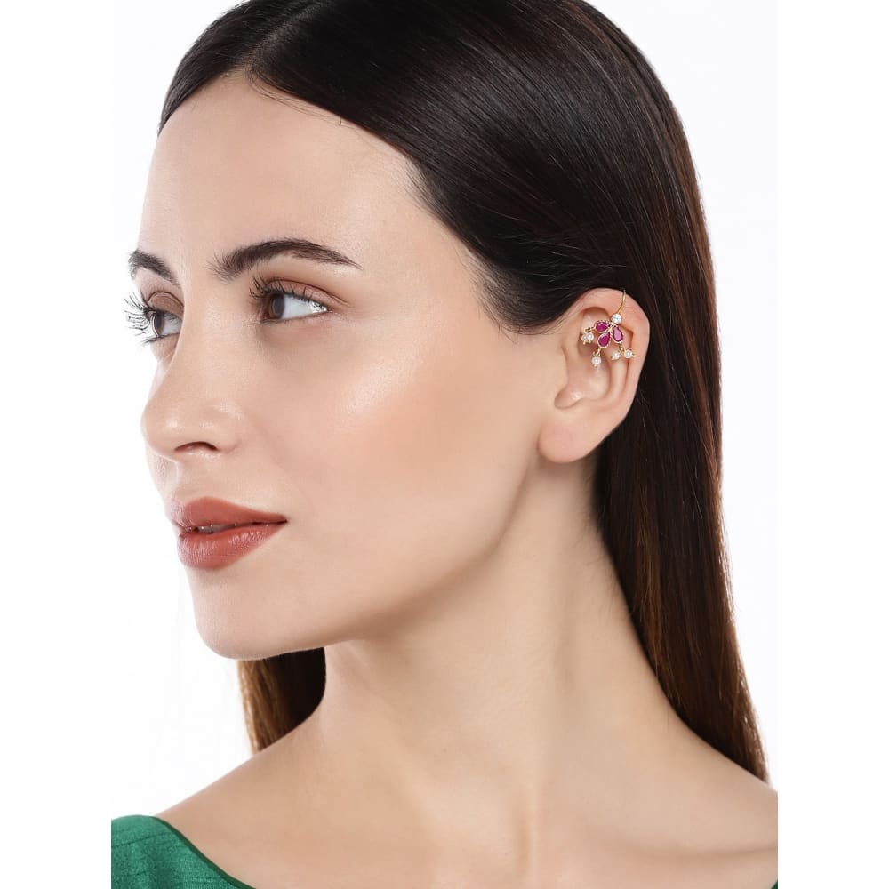 Traditional Pink Stone Studded Bugadi Ear Cuffs for Women