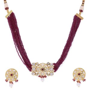 Traditional Red Beads Kundan Choker Necklace Set for Women