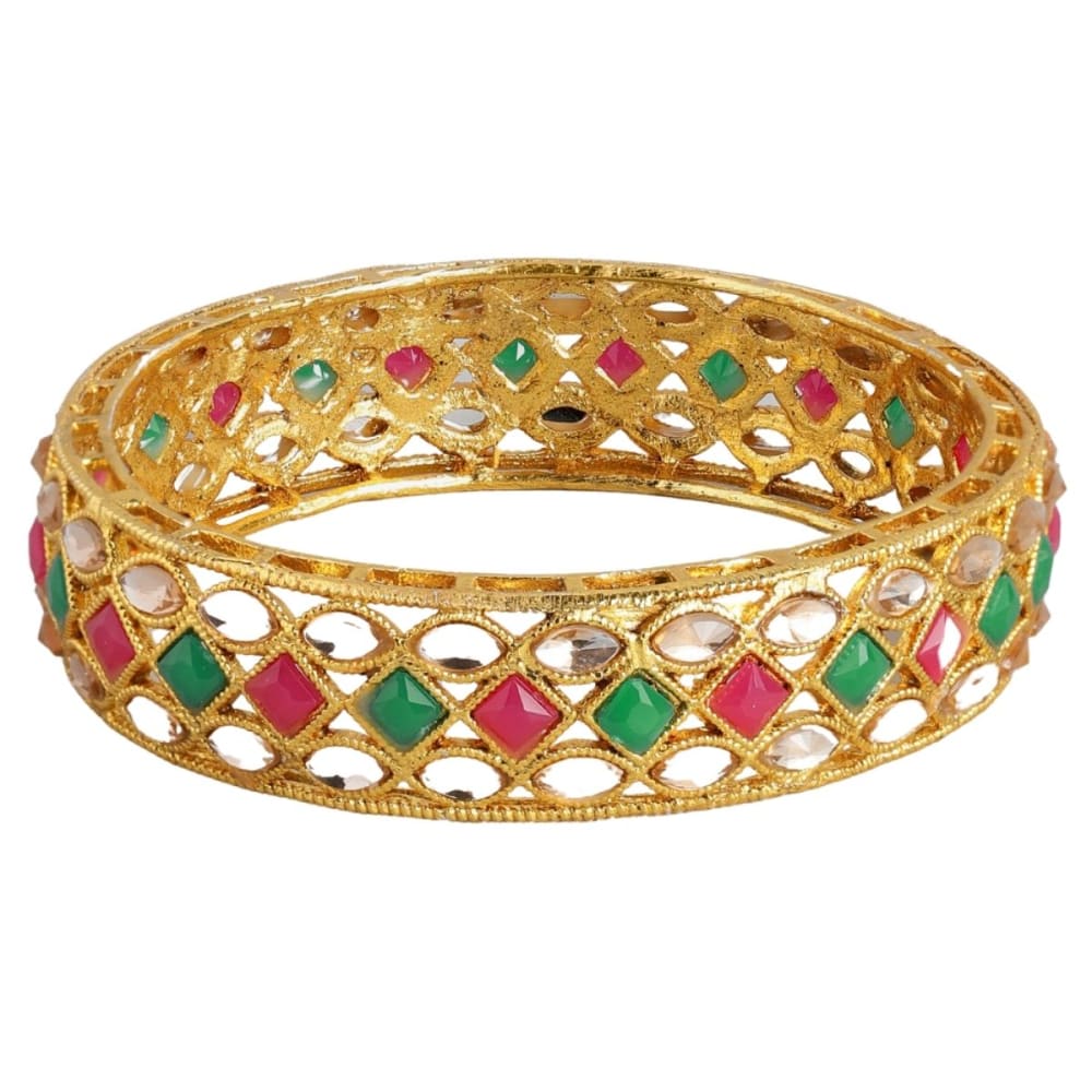 22kt Gold plated set of 2 bangles Pink & Green Stone-Studded