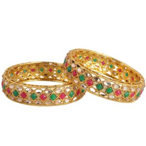 Traditional Ruby Emerald Studded Bangles Set of 2 for Women
