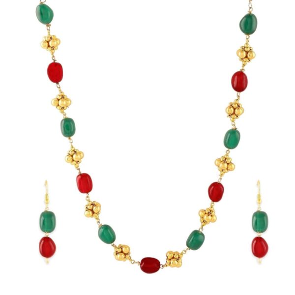 NS0219GC100GM-Accessher Traditional Ruby Green Mala with Earrings - access-her