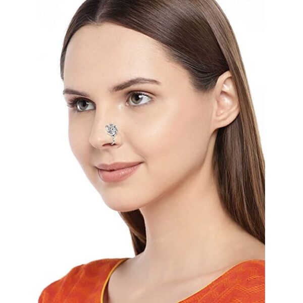 Accessher Silver Ad Nose Pin Clip On Nose Ring Small Nath