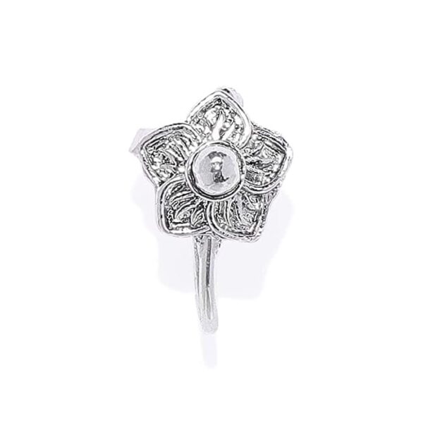 Traditional Silver Plated Floral Shape Clip on Nose Pin for