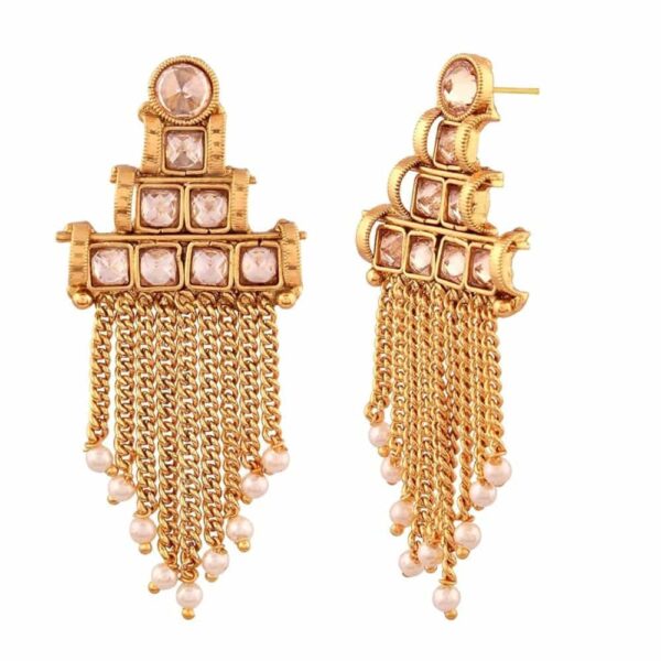 ER0417JM1025G -AccessHer Traditional Antique Gold Chand Bali Dangle Earrings - access-her